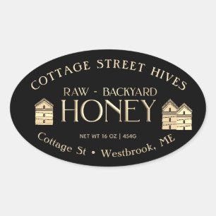 Ruw achtertuin Hives Gold Embossed Text Honey Labe Ovale Sticker
