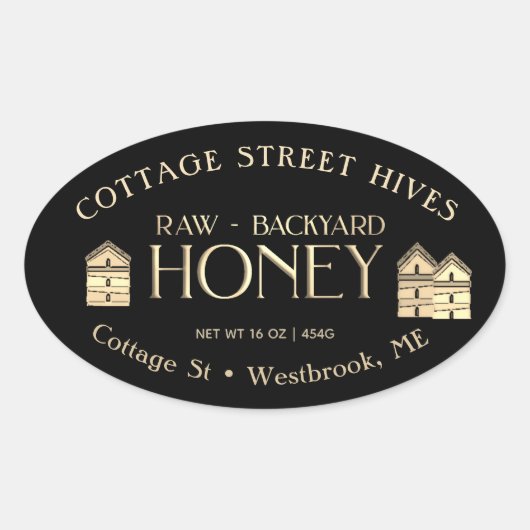 Ruw achtertuin Hives Gold Embossed Text Honey Labe Ovale Sticker (Voorkant)