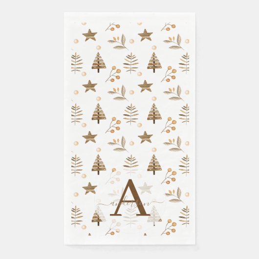 Ruw aquarel denneboom winter besjes Kerstmis Servet (Voorkant)