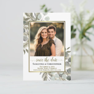Ruw aquarel Eucalyptus & Pijnboom Foto Bruiloft Save The Date