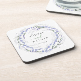Ruw aquarel lavendel paarse krans bruiloft bier onderzetter