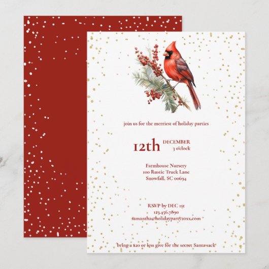 Ruw aquarel winter kardinaal hulsttak feestdagenkaart (Voorkant / Achterkant)