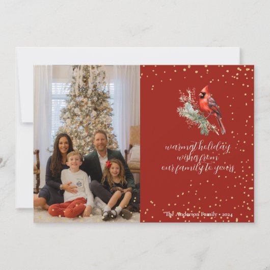 Ruw aquarel winter kardinaal hulsttak feestdagenkaart (Voorkant)