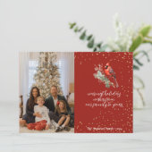 Ruw aquarel winter kardinaal hulsttak feestdagenkaart (Staand voorkant)