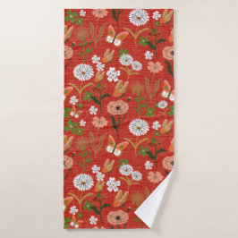 Ruw Bamboe Bloemen Vlinder Shamrocks in Rood Badhanddoek