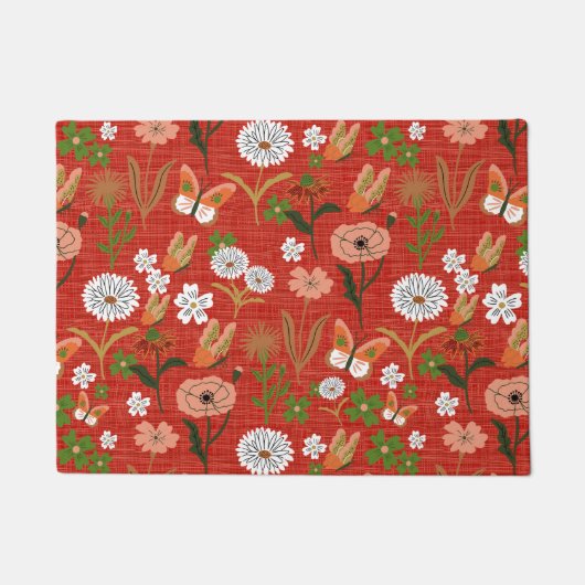 Ruw Bamboe Bloemen Vlinder Shamrocks in Rood Deurmat (Voorkant)