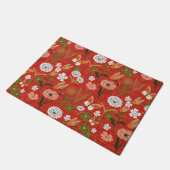 Ruw Bamboe Bloemen Vlinder Shamrocks in Rood Deurmat (Schuin)