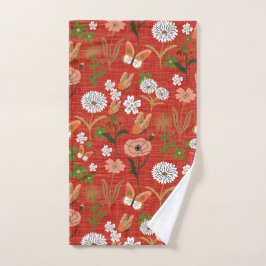 Ruw Bamboe Bloemen Vlinder Shamrocks in Rood Handdoek