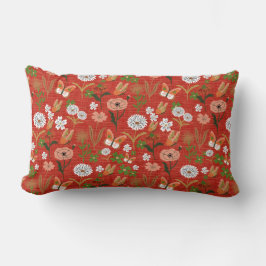 Ruw Bamboe Bloemen Vlinder Shamrocks in Rood Kussen