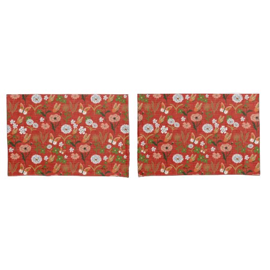 Ruw Bamboe Bloemen Vlinder Shamrocks in Rood Kussensloop (Voorkant-Set)