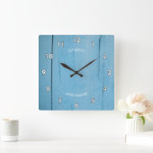 Ruw blauw gekleurd hout vierkante klok (Huis)