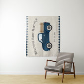 Ruw blauwe vrachtwagen jongen babyshower achtergro wandkleed (In situ)