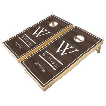 Ruw bruin houten Cornhole-set met monogram