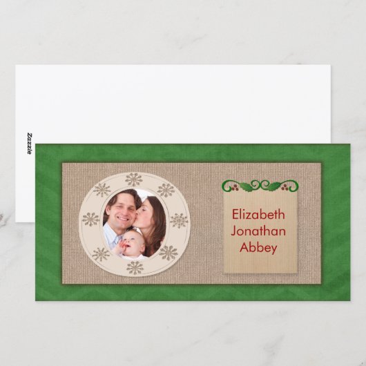 Ruw canvas groene chevron kerst foto kaart (Voorkant / Achterkant)