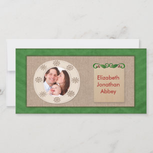 Ruw canvas groene chevron kerst foto kaart