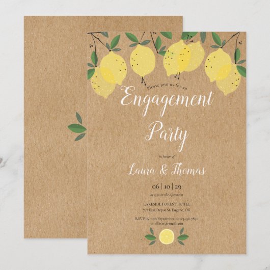 Ruw citroengroen trouwfeest kaart (Voorkant / Achterkant)