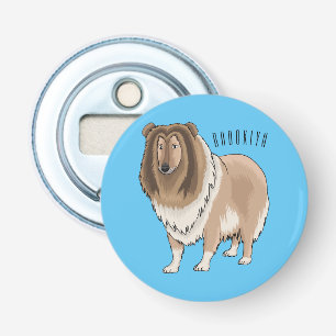 Ruw collie cartoon illustratie button flesopener