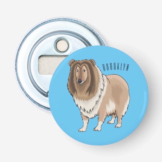 Ruw collie cartoon illustratie button flesopener (Voorkant)