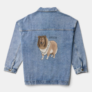 Ruw collie cartoon illustratie denim jacket