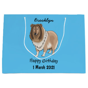 Ruw collie cartoon illustratie groot cadeauzakje