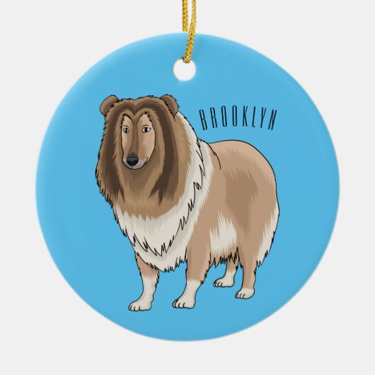 Ruw collie cartoon illustratie keramisch ornament (Voorkant)