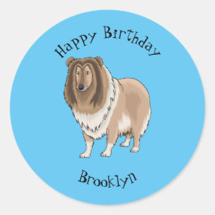 Ruw collie cartoon illustratie ronde sticker