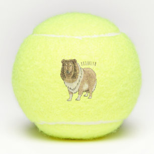 Ruw collie cartoon illustratie tennisballen