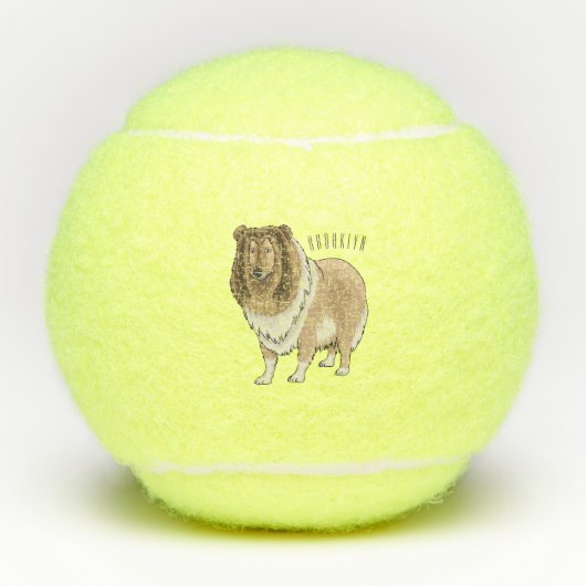 Ruw collie cartoon illustratie tennisballen (Voorkant)