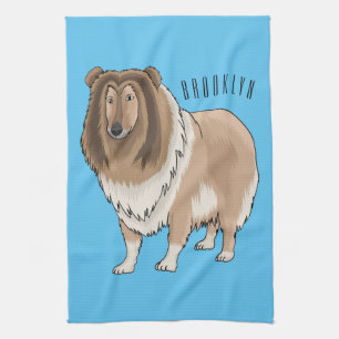 Ruw collie cartoon illustratie theedoek