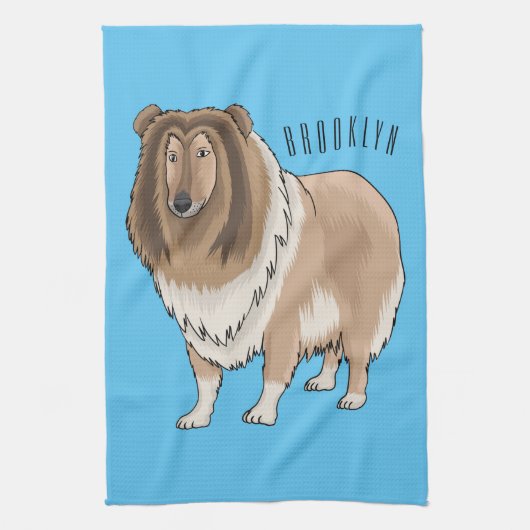 Ruw collie cartoon illustratie theedoek (Verticaal)