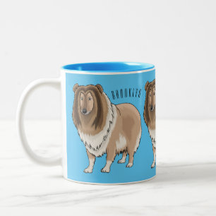 Ruw collie cartoon illustratie tweekleurige koffiemok