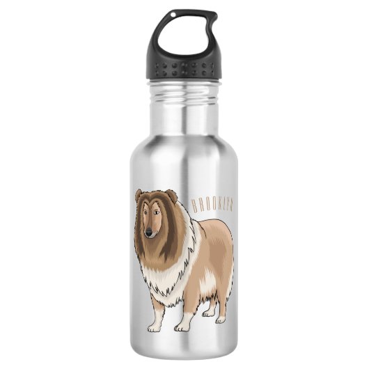 Ruw collie cartoon illustratie waterfles (Voorkant)