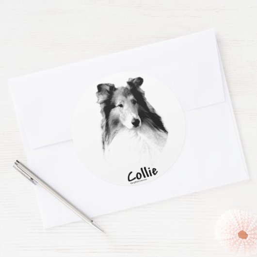 Ruw Collie Charcoal Ronde Sticker (Envelop)
