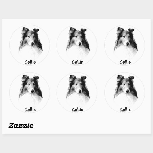 Ruw Collie Charcoal Ronde Sticker (Vel)