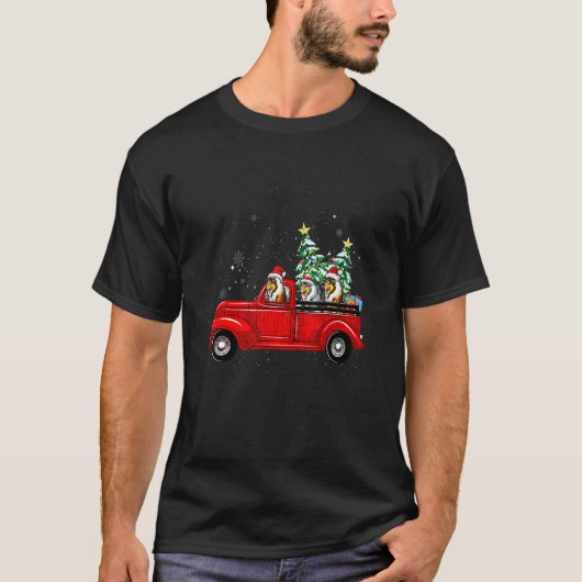 Ruw collie Dog Driving Xmas Kerstmis Boom T-shirt (Voorkant)