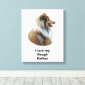 Ruw Collie dog portretfoto Canvas Afdruk (Insitu (Houten vloer))