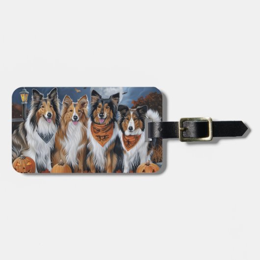 Ruw Collie Halloween Spoken Bagagelabel (Voorkant horizontaal)