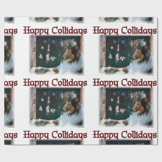 Ruw Collie Happy Collidays Kerstmis Cadeaupapier (Vlak)