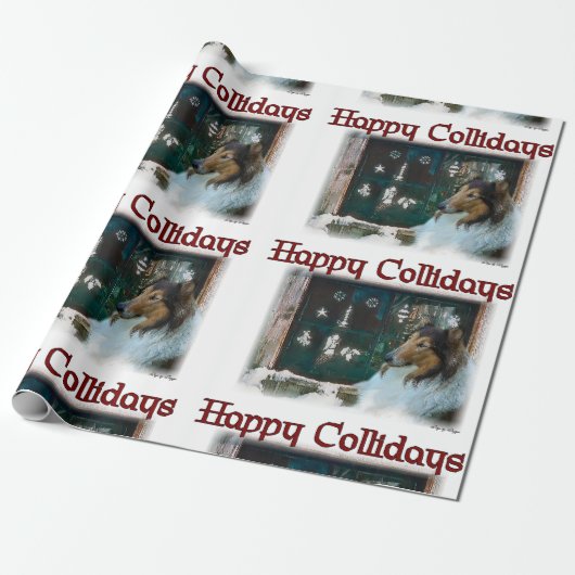 Ruw Collie Happy Collidays Kerstmis Cadeaupapier (Uitgerold)
