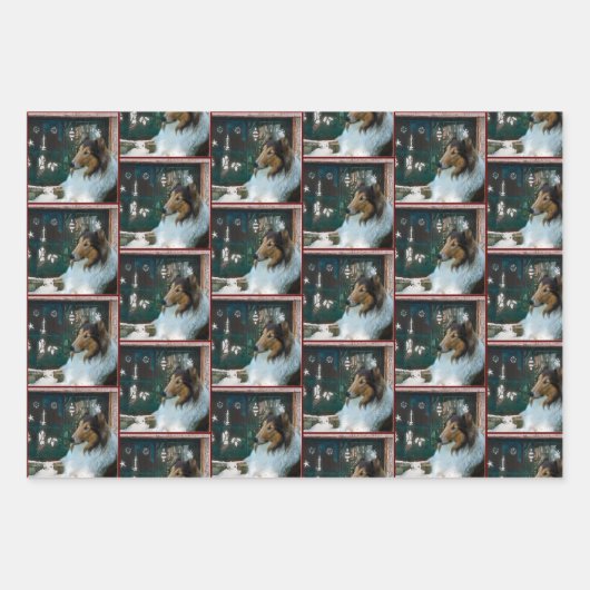 Ruw Collie Happy Collidays Kerstmis Inpakpapier Vel (Voorkant 3)