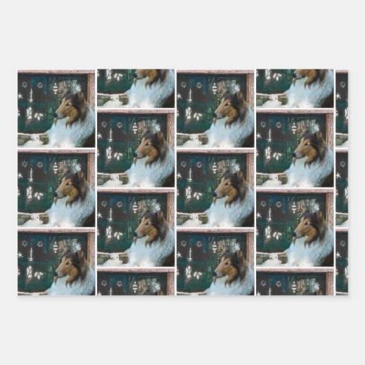 Ruw Collie Happy Collidays Kerstmis Inpakpapier Vel (Voorkant 2)