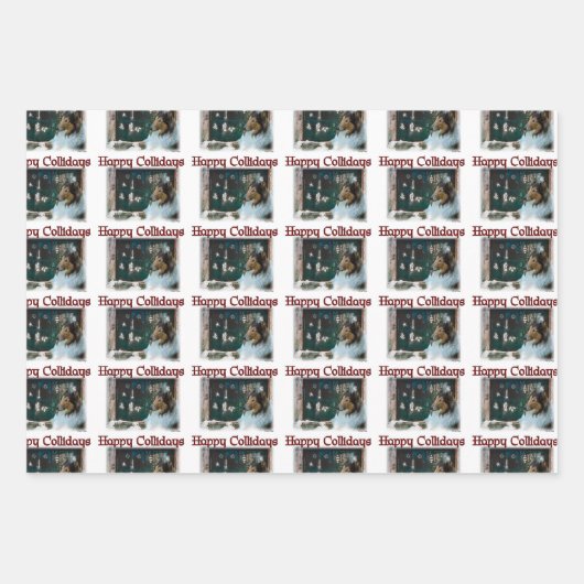 Ruw Collie Happy Collidays Kerstmis Inpakpapier Vel (Voorkant)