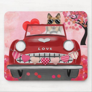 Ruw Collie-hond Auto met Hartjes Valentijnsdag Muismat