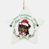 Ruw Collie Hond Gepersonaliseerd Kerstcadeau Keramisch Ornament (Voorkant)