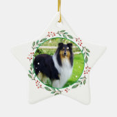 Ruw Collie Hond Gepersonaliseerd Kerstcadeau Keramisch Ornament (Achterkant)