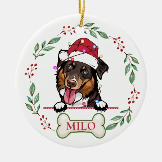 Ruw Collie Hond Gepersonaliseerd Kerstcadeau Keramisch Ornament (Voorkant)