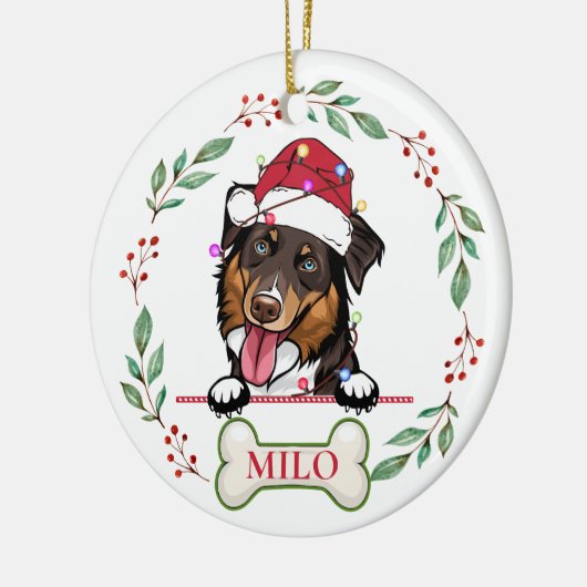 Ruw Collie Hond Gepersonaliseerd Kerstcadeau Keramisch Ornament (Links)