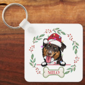 Ruw Collie Hond Gepersonaliseerd Kerstcadeau Sleutelhanger (Voorkant)