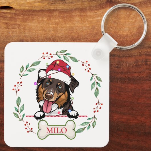 Ruw Collie Hond Gepersonaliseerd Kerstcadeau Sleutelhanger (Achterkant)