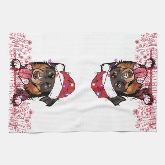 Ruw Collie Hond Gepersonaliseerd Kerstcadeau Theedoek (Horizontaal)